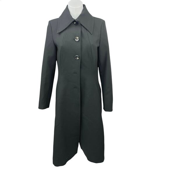 MNG Women's Black Button Down Collared Long Sleeve Long Coat Jacket Size S - Picture 8 of 12